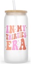 In My Thirties Era Frosted Glass Cup Tumbler - 30Th Birthday Tumbler Glass - Glass Cup Gift For Women - Thirties Era Glass Cup - 16Oz Glass Cup