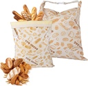 Reusable Bread Bag with Beeswax Lining – 2 Pack XL Cotton Bread Storage Bag for Homemade Sourdough, Baguette, Loaves – Eco-Friendly Waxed Food Wrap for Kitchen & Freezer
