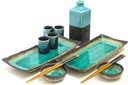 Sushi Set Made In Japan - MySushiSet 9 piece Aqua Blue Sushi Plate and Sake Set