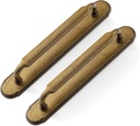 Goo-Ki 2 Pack Antique Brass Cabinet Pulls with Backplate Spacer, 5" Hole Center Kitchen Drawer Pulls Handles with Base Plate Zinc Alloy Hardware