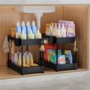 Under Sink Organizer, Under Kitchen Sink Organizer, 2 Pack Bathroom Cabinet Organizers and Storage, 2 Tier Multi-Purpose Storage Organizers for Bathroom Kitchen Cabinet, Black