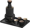 Sake Set and Cups with Warmer Japanese Sake Cup Set 8-Piece with Warm Stoves, for Christmas, Birthdays, and Anniversaries