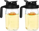 Glass Mason Jars Pitcher 32 Oz Pour Spout Lids & Handle (2 Set) Wide Mouth Airtight Leak Proof Fridge Breast Milk Pitcher With Top Flip Cap 1 Quart Water Jug For Cold Brew Coffee, Iced Tea, Beverage
