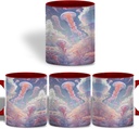 Dreamy Jellyfish Mug, Fantasy Coffee Mug, Surreal Sky and Ocean Tea Cup, Floating Jellyfish in Clouds Coffee Cup, Ethereal Marine Life Art, Enamel Ceramic Mug for Home, Gift for Ocean-Sky Lovers