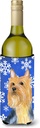 Caroline's Treasures LH9271LITERK Silky Terrier Winter Snowflakes Holiday Wine Bottle Hugger Bottle Cooler Sleeve Hugger Machine Washable Collapsible Insulator Beverage Insulated Holder