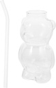 PRETYZOOM Adorable Cartoon Bear Glass Drinking Cup with Thick Round Bottom Portable Water Mug for Home Office Party for Coffee Tea Juice Cold Drinks and Beverages
