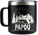 Papou Camping Tumbler 14 Oz Coffee Mug - Papou Tumbler - Papou Camping Gifts - Fathers Day Gift - Papou Mug - Birthday Gift Ideas For Papou - Gifts For Campers Outdoors, 16oz, Transparent