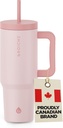 GROSCHE ASPEN 40 oz tumbler with handle and straw. Extreme insulation, classy design, built to last insulated stainless steel tumbler with handle, lid and straw - ROSE PINK