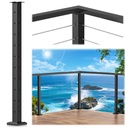 36" Aluminum Cable Railing Corner Post Perfect for Coastal Projects, 90° L-Drilled Corner Wire Deck Post for Cable Railing System Kit Indoor Outdoor Seaside, Black Powder Coating Corner Post