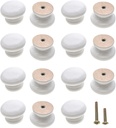 15Pcs White Wood Knobs Drawer Knobs Vintage Mushroom Shape Wooden Dresser Knobs (Diameter: 1.34 Inch, Height: 1 Inch)