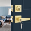 EHOMEWARE 2 Pack Door Handleset with Single Cylinder Deadbolt, Satin Brass Deadbolt, Reversible for Right and Left Side Single Keyed Square Deadbolt Lock Set