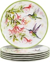 Hummingbirds 11" Melamine Dinner Plates, Set of 6 – Watercolor Bird and Floral Design – Durable, Lightweight, Break-Resistant, Dishwasher Safe, Great for Outdoor Dining and Entertaining