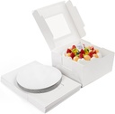 LotFancy Cake Boxes, 10 x 10 x 5 inch, 30 Pcs, 15 Disposable Paper Cake Carrier with 15 Round Board, White Bakery Boxes with Window, Treat Box Container for Pie, Donut, Cookie, Pastry