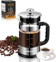 French Press Coffee Maker - 21OZ Classic Glass Coffee Press, Heat-resistant Borosilicate Glass Coffee Pot with 4-Level Disassemble Filters, Portable Cold Brew Coffee Maker for Travel Home Gift(Sliver)