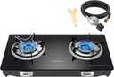 2 Burner Propane Stove 27,200 BTU High-Efficiency Tempered Glass Auto-Ignition Gas Burner Stove Top with CSA Hose for Outdoor RV Camping Emergency Cooking