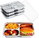 Patelai 4 Pcs Stainless Steel Snack Containers with Lids Bulk 3 Compartment Stainless Steel Bento Box Food Storage Containers Plates Reusable Metal Lunch Box for Office Home Travel