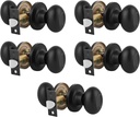 Gobrico Egg Shape Door Knobs 5 Pack Passage Door Handles for Hall Laundry and Closet in Black Finish Oval Door Handles Interior Door Knobs