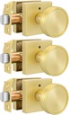 goldenwarm Interior Door Knobs Gold, Zinc-Alloy Vintage Pattern Brushed Gold Privacy Door Knobs Interior for Bedroom Bathroom, Heavy Duty Square Round Modern Doorknobs - 3 Pack