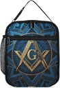 Men Women Adults Gold Freemason Freemasonry Masonic Art Lunch Bag Sandwich Bag for Work Picnic BBQ, Moisture Resistant Reusable Gourmet Lunchbox Container
