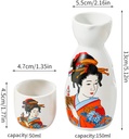 5PCS Hand Painted Japanese Sake Ceramic Set with White and Pink Flowers, Collection