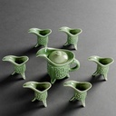 7 Piece Black Retro Ceramic Sake Set, Japanese Style Wine Dispenser Set, Home Exquisite Sake Cup Set for Cold/Warm/Shochu/Tea (Color : Green)