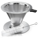 Stainless Steel Pour Over Coffee Maker With Cleaning Brush & Non-Slip Silicone Handle - 2 Cups Capacity Stainless Steel Pour Over Coffee Dripper With Secure Wide Base, Clean Flavor Paperless