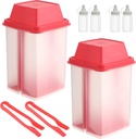Pickle Container with Strainer 2 Pcs Jalapeno Container 40.5 oz with Tongs 4 Pcs Sauce Bottles Large Plastic Pickle Jar with Lifter Keeper for Cornichon Olive Gherkins Food(Red)