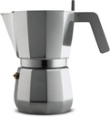 Alessi Moka, Espresso coffee maker in aluminium casting. Handle and knob in PA, grey. Magnetic steel bottom suitable for induction cooking. Filter for American coffee included. 9 cups.