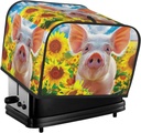 Pigs Sunflowers Covers for 4 Slice Toasters,Cute Bread Machine Cover with Handle,Washable Stain Resistant Kitchen Small Appliance Cover Dining Decor