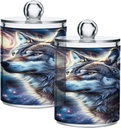 Acrylic Plastic Clear Jar with Lid, Wolf Galaxy Starry Moon Airtight Storage Jar 2 Pack Kitchen Storage Containers for Cookie Snack Candy
