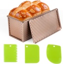 Loaf Pan with Lid, Non-Stick Pullman Pan with Lid,Carbon Steel Corrugated Bread Toast Box Mold with Cover for Baking Bread Sandwich,1 lb Dough with 3 PCS Dough Scraper Cutter