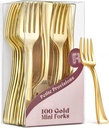 100 Pack Gold Mini Forks - 4 Inch Dessert Forks - Heavy duty Mini Forks For Appetizers, Tastings, Cocktails, Dessert Cups, BPA Free Small Gold Forks