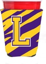 Tiger Stripe - Purple Gold Letter L Monogram Initial Red Solo Cup Beverage Insulator Hugger