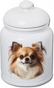 Best of Breed Chihuahua Fawn Longhaired Dog and Cat Ceramic Treat Jar 9" Tall Air Tight Seal All White