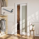 28" x 80" CRUTOP Pocket Door, Full Frosted Glass Pre-Built Door Slab & Frame Kit & Soft Close for 2x4 Studs Wall, Interior Sliding Doors No Slam or Pinch, Alt. Prehung, French, Closet Doors for Home