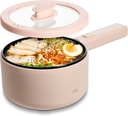 COOK WITH COLOR Electric Hot Pot, 1.6L Mini Cooker, 700W Power, Non-Stick Surface, Thermal Cut-Out Protection, Perfect for Rice, Noodles, Soups, Stews, Dorms, Apartments, and Small Kitchens, Blush