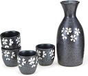 Ceramic Sake Set Sake Set Japanese Sake Carafe Set, 5 Piece Black Porcelain Pottery Ceramic Sake Set for Warm Sake and Cold Sake