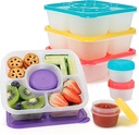Caperci Original Bento Snack Box Containers for Kids & Adults - Lunchable Food Containers 5 Compartments with 4 Leakproof Small Containers, BPA-Free, Set of 4 (Brights)
