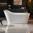 Empava 67 in. Acrylic Freestanding Bath Tub Hydromassage Gracefully Oval Shaped 7 Water Jets Soaking SPA, Single-Ended Massage Bathtubs with Pillow, ETL Certified