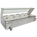 5 Pan Steam Table Commercial Food Soup Warmer Stove Bain-Marie Buffet Food Warmer Stainless Steel with Glass Shield