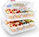Plastic Cupcake Carrier 24 Count, 2-Layer Cupcake Holder Carries with Lid & Handles, Cookie, Cake, Cupcake and Brownie Storage Carrier, Reusable Cupcake Box