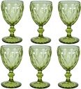 Vintage Wine Glasses Set of 6, 12 OZ Colored Glass Water Goblets, Embossed Floral Decorative Crystal Glass Cups Set, Dishwasher Safe, for Wedding, Party, Red Wine Glass, Bars, Restaurants