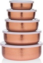 Godinger 5 Piece Hammered Copper Plated Stackable Storage Bowl Set with airtight Lids