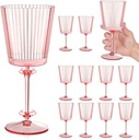 12 PCS Pink Plastic Wine Glasses with Removable Stems 13.5 Oz Pink Ribbed Wine Glasses Square White Wine Glass Muted Pastel Colors Goblets Elegant Fluted Glassware for Wedding Anniversary Birthday