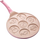 Breakfast Frying Pan,Seven-Hole Cartoon Omelette Pan,Aluminum Alloy Maifan Stone Non-Stick Bakeware,Omelette Mold,Hamburger Bread Machine Kitchen Utensils,Used for Gas Stove,Pink-A