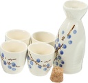 Plum Blossom Sake Set 5-piece Japanese Style Ceramic Serving Set Microwave Safe 200ml Pot