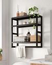 Over The Toilet Storage Bathroom Shelves Wall Mounted 3 Tier Space Saver Corner Shelf Organizer Bamboo Towel Rack Toilet Paper Cabinet with Hanging Rod Black