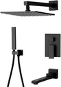 10 Inches Shower System Concealed Wall Mounted Brass Shower Faucet Set Multifunction Black Shower Combo Set with Square Shower Head, Handheld Shower, Bathtub Faucet