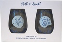 Twos Company Shell We Drink? Set of 2 Stemless Wine Glasses in Gift Box