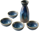 5 Piece Sake Set, Japanese Ceramics Sake Pot Set of Traditional Hand-Painted Blue Starry Sky Pattern, with 4 Sake Cups, 1 Sake Pot, 130 ML